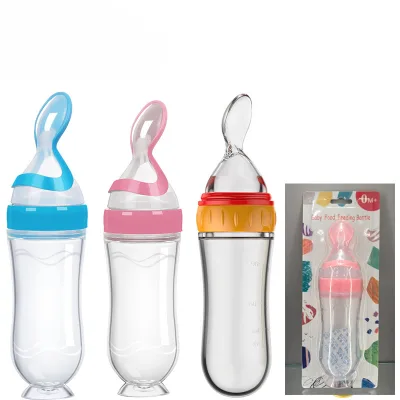 Baby Rice Cereal Bottle Infant Silicone Milk Bottle Children's Complementary Food Bottle with Rice Cereal Spoon