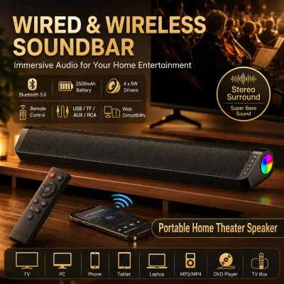 Blue Tooth Wireless RGB Speaker With AUX TV Sound Blaster Long Home Audio Equipment Living Room Sound Bar Speaker
