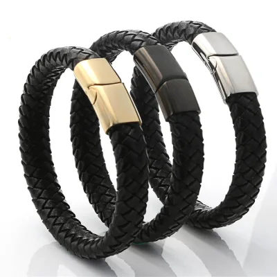 High Quality Europe Classic Style Genuine Leather Bracelet with Stainless Steel Magnetic Clasp Low MOQ Fashion Charm Bracelets