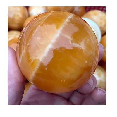 Wholesale Yellow Iceland Spar Balls Natural Honey Calcite Sphere Orange Striped Calcite Spheres