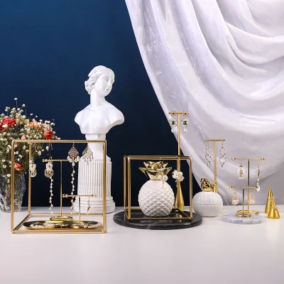 Modern Simple Golden Geometric Metal Frame Jewelry Display Stand Earrings Ring Necklace Storage Set