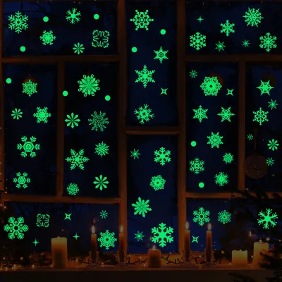 Glow Dark Snowflake Window Clings No Residue Removable Happy Birthday PVC Waterproof UV Resistant Stickers Glass Party Kids Room