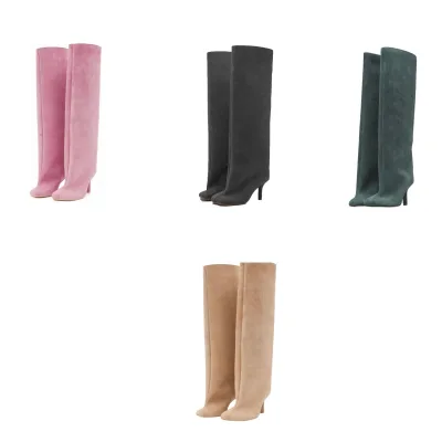 Custom Women's Knee-High Heels Western Style Boots Zip Closure PU Insole Fall Winter Suede High Heel Cowboy Boots Square Toe