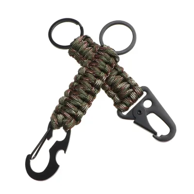Outdoor Keychain Ring Camping Carabiner Paracord Cord Rope Camping Survival Kit Emergency Knot Bottle Opener Tools
