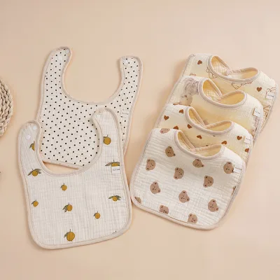 Multicolor Organic Cotton OEM China Wholesale Bandana Bibs Cotton Muslin Bibs for Teething Drooling Super Soft Absorbent Gauze