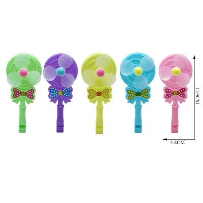 China Manufacturer Wholesale Lollipop Fan Whistle Toy Mini Bow Tie Candy Spinner Whistles Candy Shape Spinning Fan Toys for Kids
