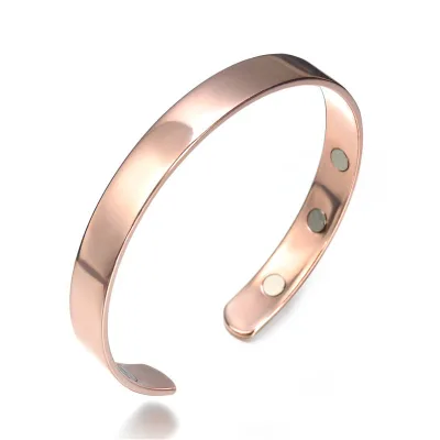 Wholesale Smooth Minimalist Design Magnetic Energy for Women Rose Gold Copper Electroplated Health Brass Cuff for Men Parties