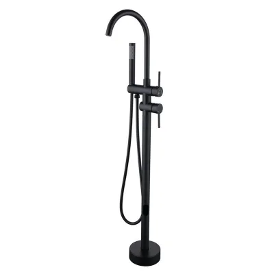 Modern Matte Black Floor Mounted Bathtub Faucet Set Solid Brass Handheld Griferia De Bano