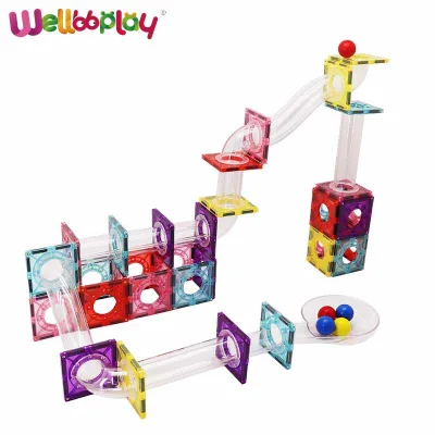 Preschool Educational DIY 179pcs Marble Race Run Magnet Plastic Building Tiles 3D Blocks EN71 ASTM CPSC CE