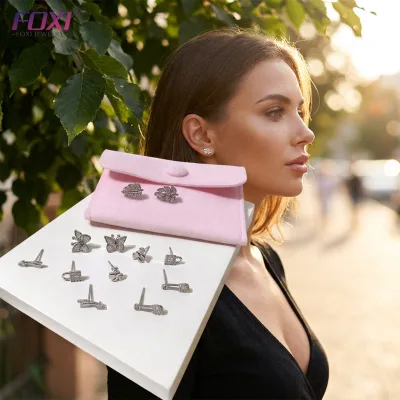 Women 925 Silver Jewelry Cubic Zirconia Arrow Crawler Leaf Butterfly Cute Bowknot Studs Safety Lock Pin Set Piercing Earrings