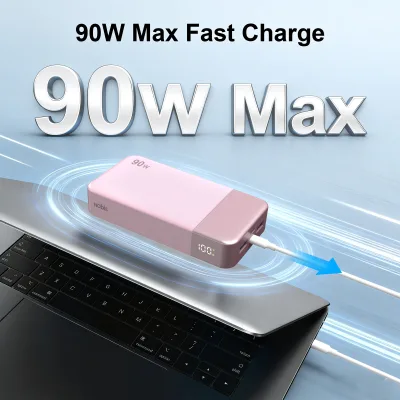 JUOVI NOBIS 2026 90W 20000mAh Battery High Capacity Fast Charging LED Display Dual USB-C/USB-A iPhone Power Bank Cable
