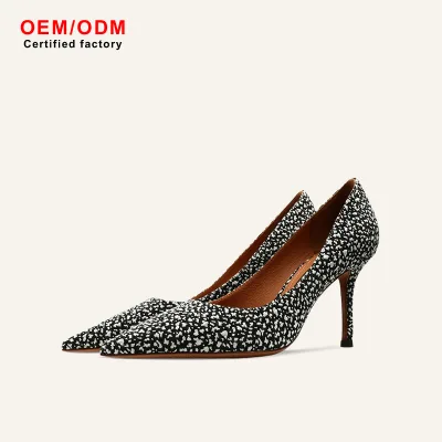OEM/ODM Women's Pointed Stiletto Heels Imported Leather Textile Cushioned Arch Support Light Weight Breathable Elegant Summer