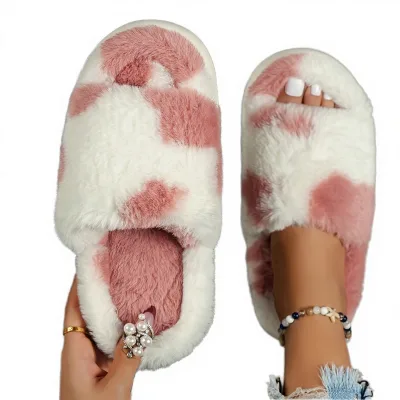 Wholesale Home Non-Slip Breathable for Men Women Spotted Fur Velvet Autumn Winter Thick-Soled Memory Foam PVC TPR Outsole Plush