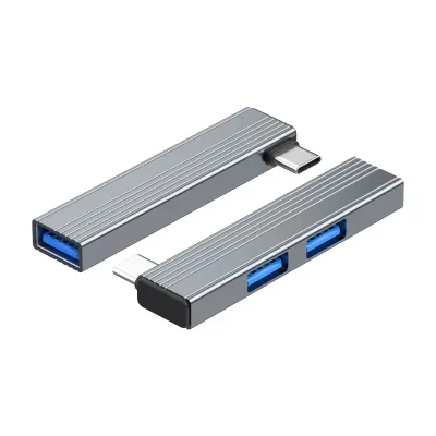 90 Degree L-Shape USB 3.0 Type-C Hub Aluminum Alloy 3-Port Splitter Adapter Charging Data Transfer for Computer Desktop Stock