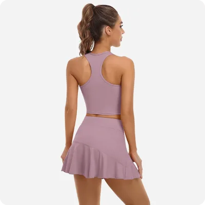 High Quality Custom Logo Taceback Sports Bra Outdoor Active Wear 2 Pieces Yoga Running Golf Women Tennis Skirt Set