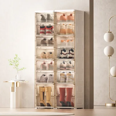 Open-style Transparent Custom Display Modern Eco-Friendly Durable Large Capacity Stackable Shoe Box Elegant Home Shoe Cabinet