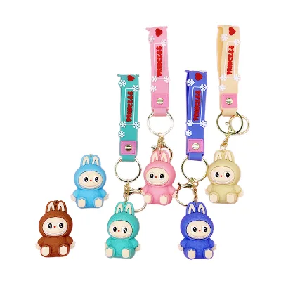 2nd Generation Labubu Cute PVC Car Key Chain Little Sheep Doll Schoolbag Pendant Have a Seat Keychain-Small Gift for Couples