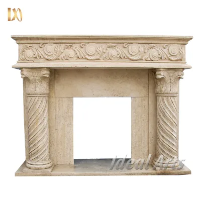 Carved Antique Decorative Marble Stone Pillar Fireplace for Indoor