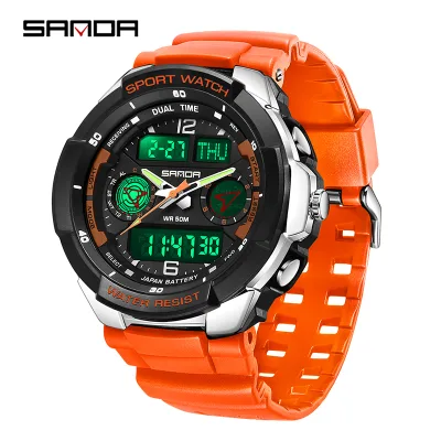 SANDA Top 6197 Korean Student Digital Watch Men Sports Multi Functional Alarm Clock Waterproof Men's Watches 2024