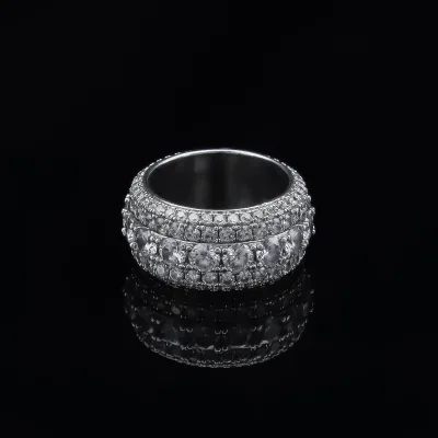 Hiphop Style Premium Rings Full Diamonds S925 Sterling Silver Five Row Pave Moissanite Wide Trend Minimalist Classic Rings