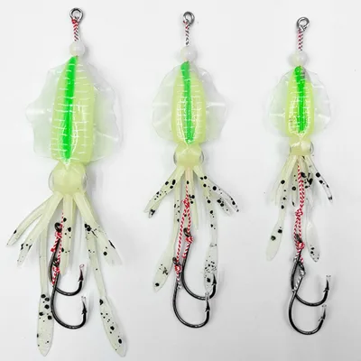 Saltwater Fishing Artificial Soft Lure 100mm 120mm 150mm Squid Jig Rubber Material Luminous Squid Lure with Assist Hook