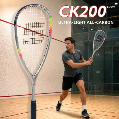 CK200 Pro Carbon Squash Racket, T800 Ultralight 139g with Shock-Dampening Frame, Dual-Groove Streamlined Design for a Fast Swing