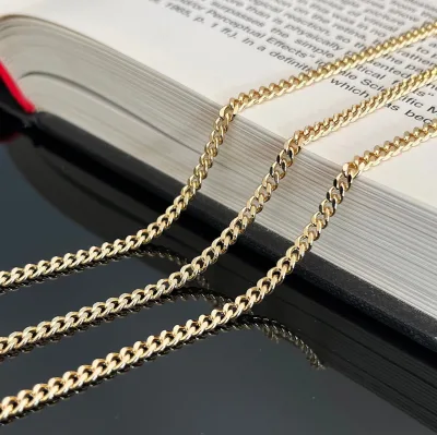 GP 1.35mm 1.55mm 2.2mm Width 14k 18k Solid Gold Curb Link Chain Necklace Cuban Miami Link Chain Permanent Jewelry Chains Making