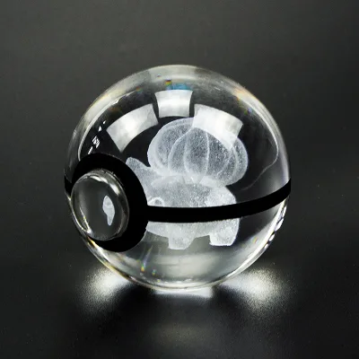 Magic Ball 50mm 3D Laser Engraved UV Printed Crystal Ball with Light K9 Bulasaur Pokmon Ball Glowing LED Stand for Kids Gift