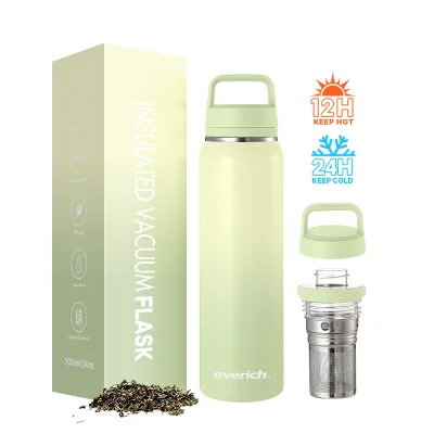Hot Design Double Wall Stainless Steel Vacuum Insulated Wide Mouth Water Bottle with Handle Lid Tea Infuser