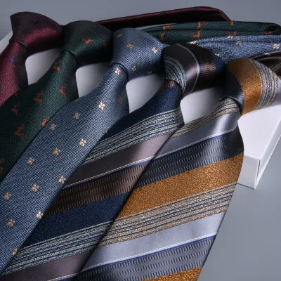 Tie men's formal business stripes 8cm new big jacquard navy blue executive hand play wedding festival neck tie
