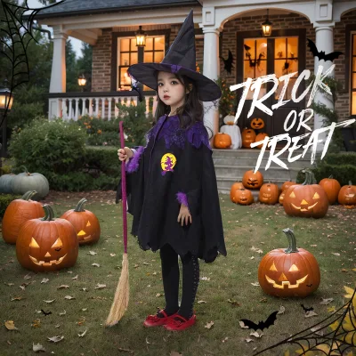 Halloween Cosplay Witch Girl Dress Cloak Cape Children's Costume for Girls Parents Carnival Queen Devil Outfit Winter Character