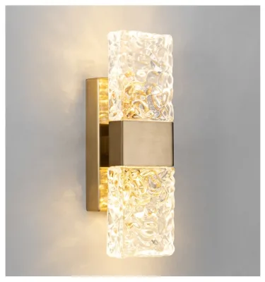 Modern Water-Pattern Glass Crystal Stainless-Steel Luxury Wall Lamp Led Wall Sconces for Bedroom Bedside Entrance Hallway
