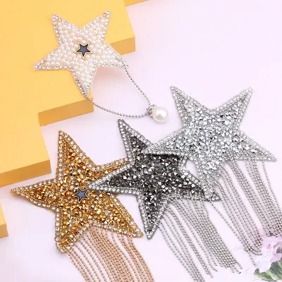 Qiao 2pcs Pack Fashion Hot Fix Rhinestone Patches Star Pattern Iron on Appliques for Garment Making