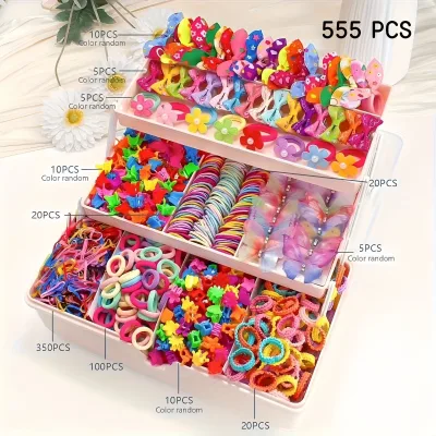 Kids Hair Accessories Set Princess Hair Clips Hair Ties Claw Clips Girls Hair Ornaments Gift Box for Everyday Styling