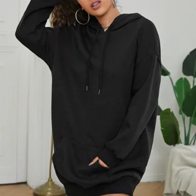 Drop Shoulder Hooded Sweatshirt Dresses Women Sweatshirt Hoodie Dress