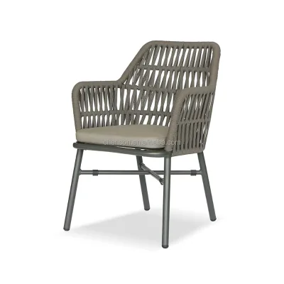 Aluminium Stackable Restaurant Rope Dining Chair Rattan Dining Garden Chairs Use for Outdoor Furniture