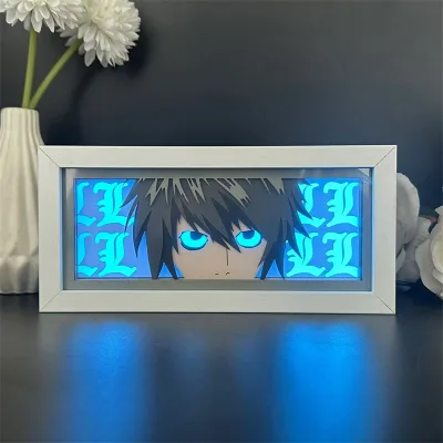 New Creative LED Paper Carving Lamp Yagami Light Ryuk L Night Lamp 3D Hollow Rectangle Desk Ornament Plug-in Power Kids Gift