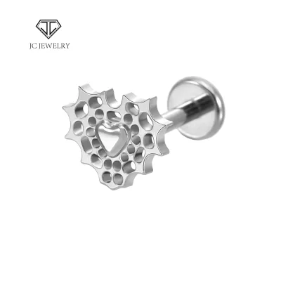 Hollow Out Heart Shape ASTM F136 Implant Grade Titanium Stud Earrings Ti Titanio Titane Ear Nail Stud 8mm Bar Length Contact Pin