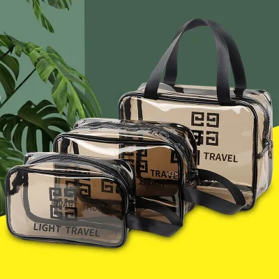 Portable Large Capacity Transparent PVC Wash Bag Handheld Cosmetic Storage Organizer High Transparency Travel Makeup Organizer