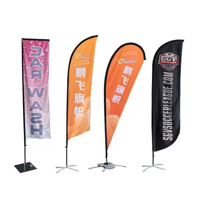 Factory Advertising Tear Drop Flying Feather Flag Custom Beach Flag Banners & Display Accessories With Pole Base Spike Stand