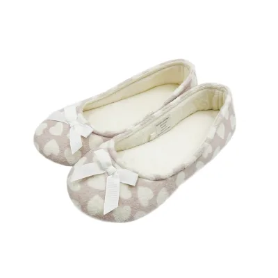 Slippers for Women Heart Printing Ballerina with Bow Anti-Skid Comfy Warm Ballet Style Slippers