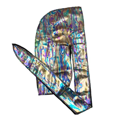 Holographic Laser Durag Spandex Do Rag Cap for Men Women Party Fashion