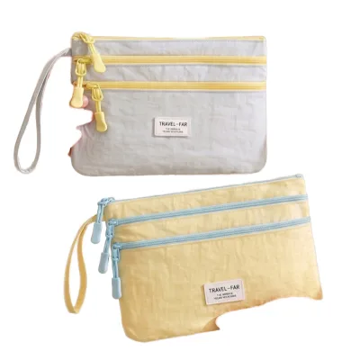 Fashion Multi-Functional Travel Document Organizer 3-Zipper Pockets Passport Holder Boarding Pass Case Nylon Wristlet