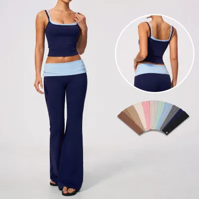 Sports Tank Top Long Pants Fitness Wear Sweat-Wicking Bare-Feel High-Waisted Tummy-Control Butt-Lifting Yoga Suit 2-Piece Set