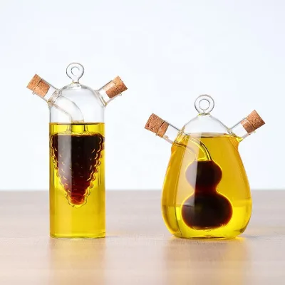Wholesale Kitchen Supplies Glass Olive Oil Bottle Cruet 2 in 1 Oil and Vinegar