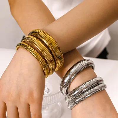 Elastic Bracelet Band Classic Ladies Stretch Bangle New Indian Jewelry Set Gold Plated Silver Wholesale Wide Bangles ALN2511407
