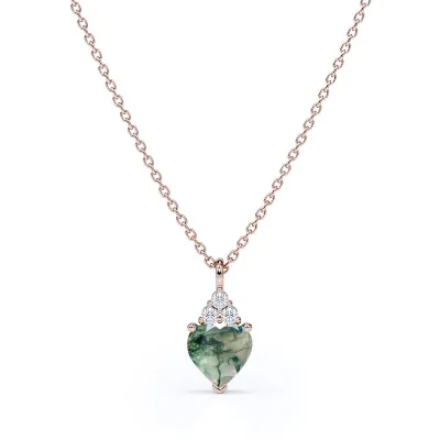 925 Silver Raw Simple Fine Green Moss Crystal Agate Jewelry Complete Wedding Necklace for Sale