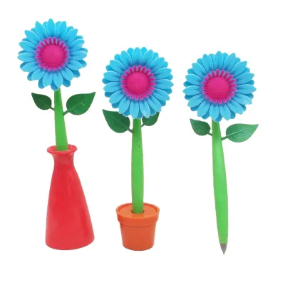 Lovely Custom 3D Sunflower Shape Bendable Plastic Ball Pens for Promotion or Gifts