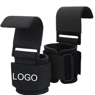 Weight Lifting Wrist Hook Strap with Non-Slip Steel Hook Adjustable Hook Loop Fastener for Deadlift Pull-Up Barbell Training