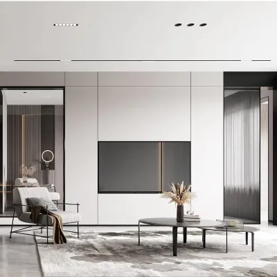 Modern Custom Living Room Furniture Set with TV Wall Background Wooden Marble Wall Panel for Hotel or Apartment